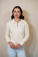 Align Quarter-Zip Top – Cream with Piping
