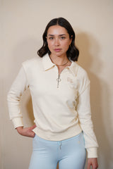 Align Quarter-Zip Top – Cream with Piping
