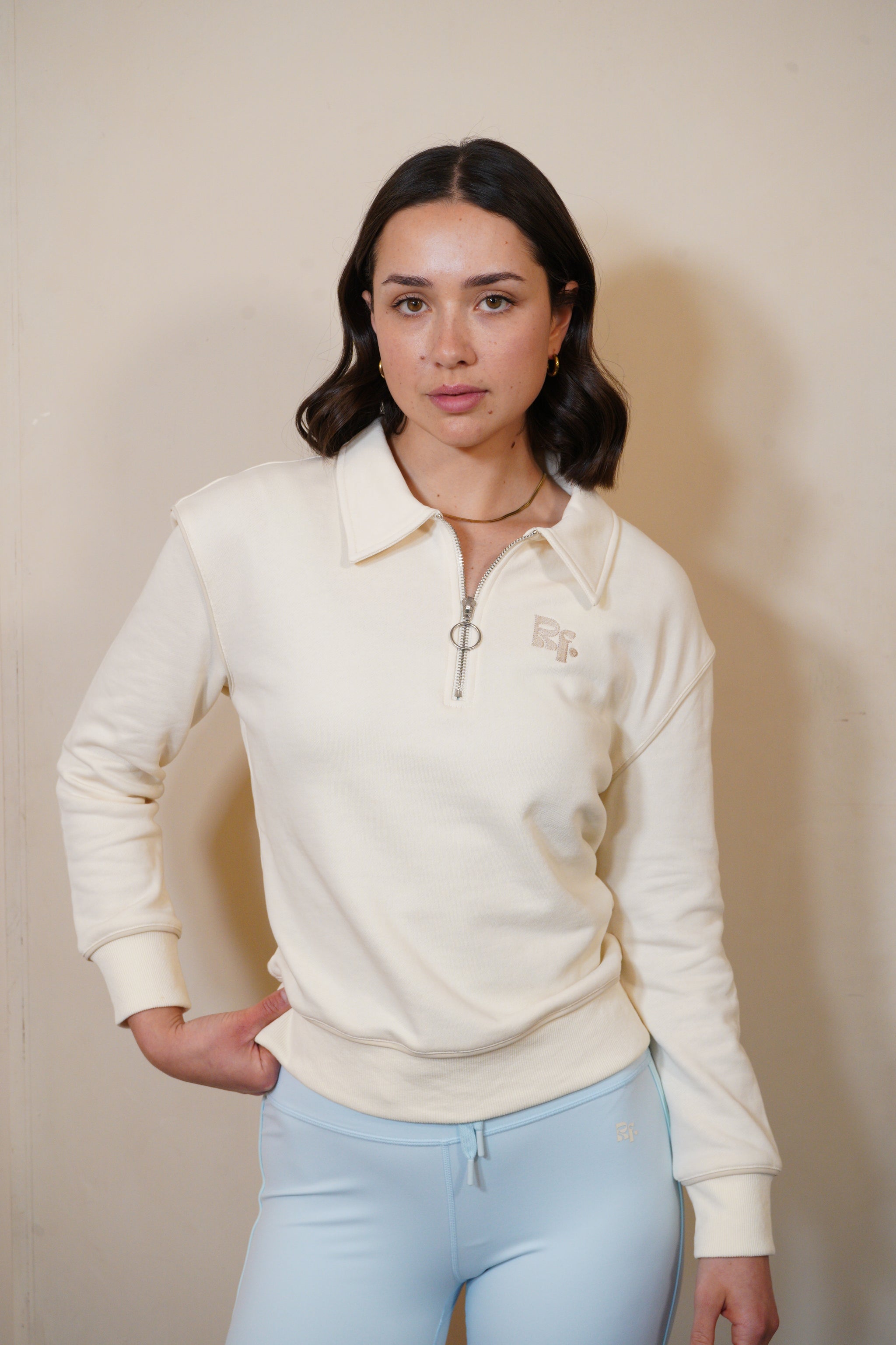 Align Quarter-Zip Top – Cream with Piping
